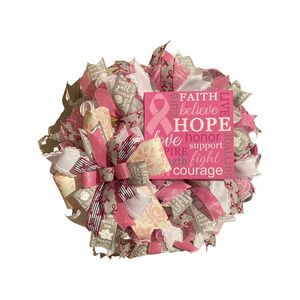 Breast Cancer Awareness Wreath for Front Door, Breast Cancer Survivor Gift, Fait